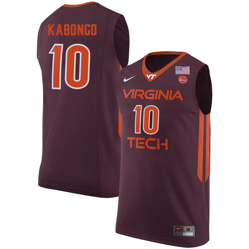 Men #10 Jonathan Kabongo Virginia Tech Hokies College Basketball Jerseys Sale-Maroon